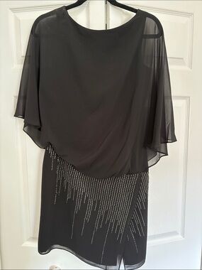 Black Beaded Chiffon Mini Evening Dress